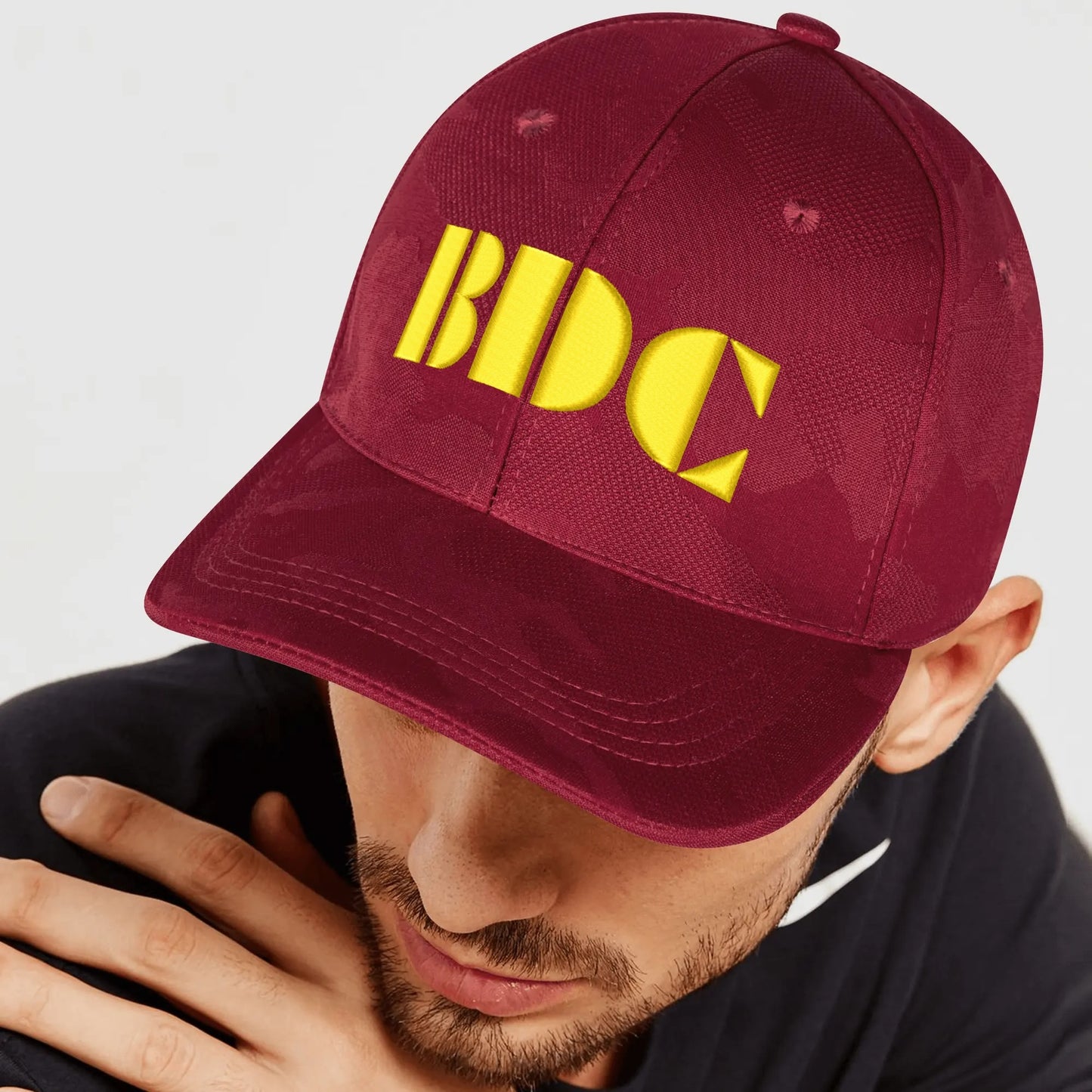 BDC Embroidered Name/Texts Sports Camo Peaked Caps