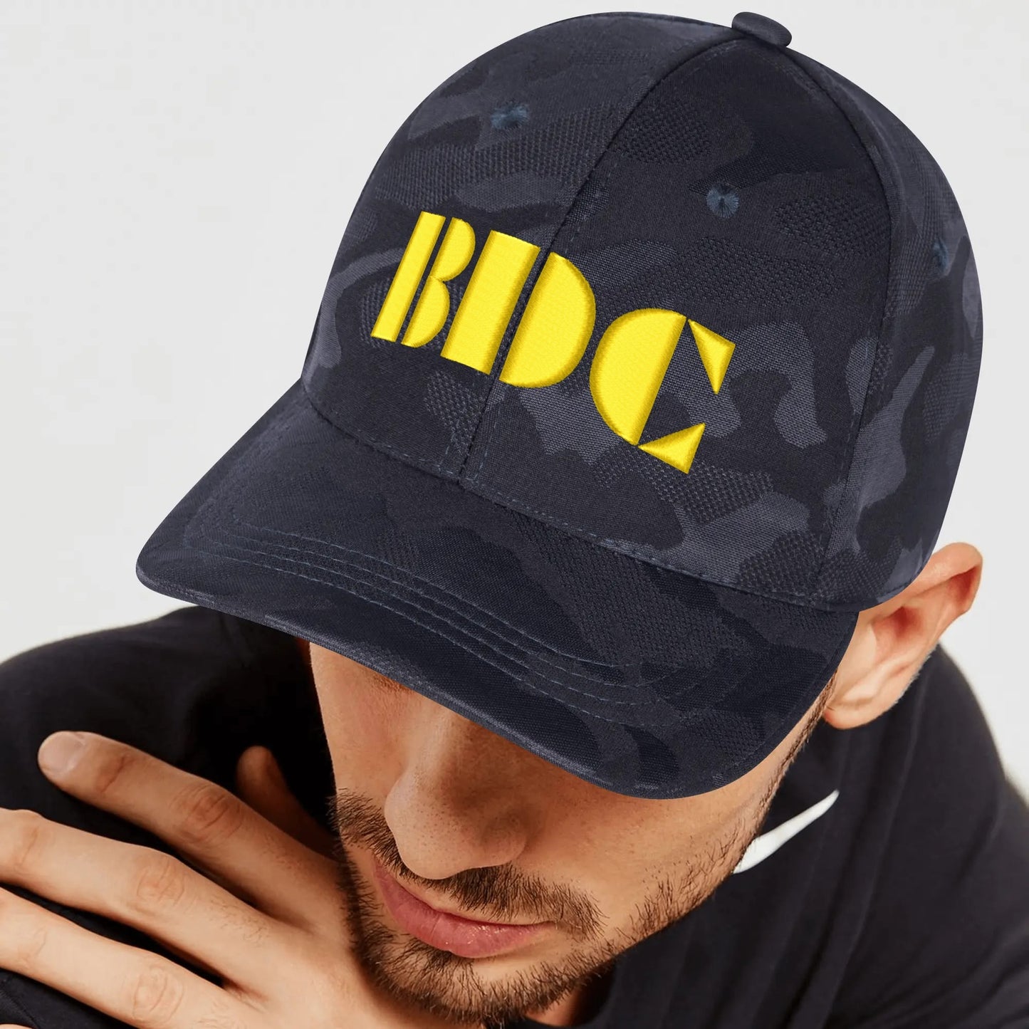 BDC Embroidered Name/Texts Sports Camo Peaked Caps